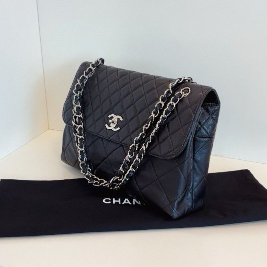 香奈兒/Chanel 黑銀貝嫂牛皮公文鏈條包 大小菱格紋-2