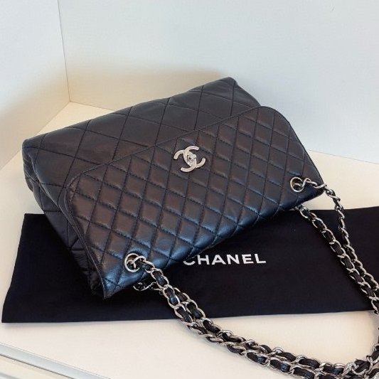 香奈兒/Chanel 黑銀貝嫂牛皮公文鏈條包 大小菱格紋-3
