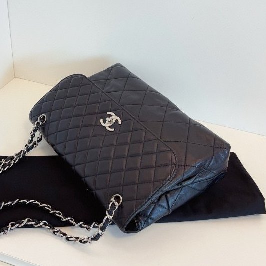 香奈兒/Chanel 黑銀貝嫂牛皮公文鏈條包 大小菱格紋-4