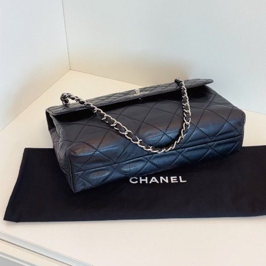 香奈兒/Chanel 黑銀貝嫂牛皮公文鏈條包 大小菱格紋-5