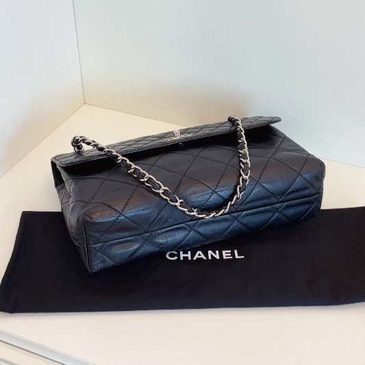 香奈兒/Chanel 黑銀貝嫂牛皮公文鏈條包 大小菱格紋-8