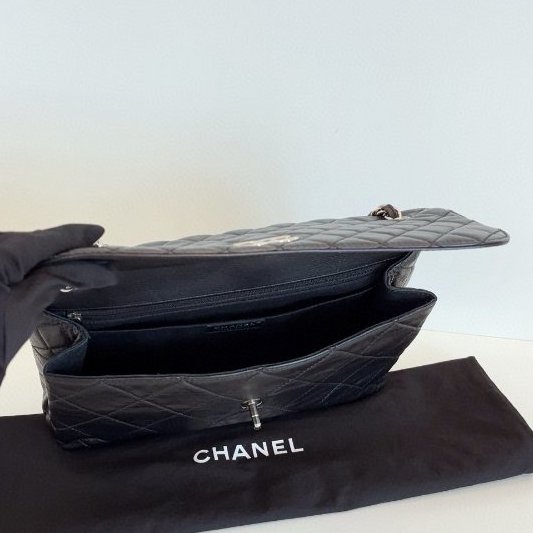 香奈兒/Chanel 黑銀貝嫂牛皮公文鏈條包 大小菱格紋-9