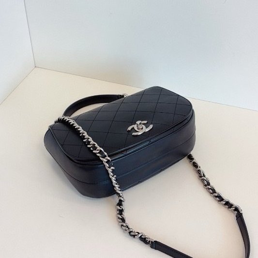 香奈兒/Chanel 黑銀牛皮菱格郵差馬鞍包 手提+皮穿鏈條-5