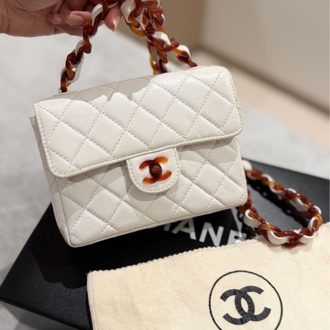 CHANEL 香奈兒 Vintage 玳瑁 CF 方胖子 白色 斜背包 肩背包 側背包
