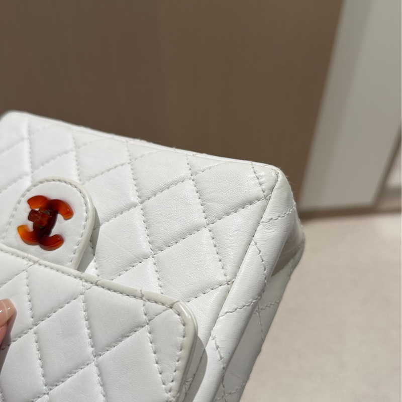 CHANEL 香奈兒 Vintage 玳瑁 CF 方胖子 白色 斜背包 肩背包 側背包-12