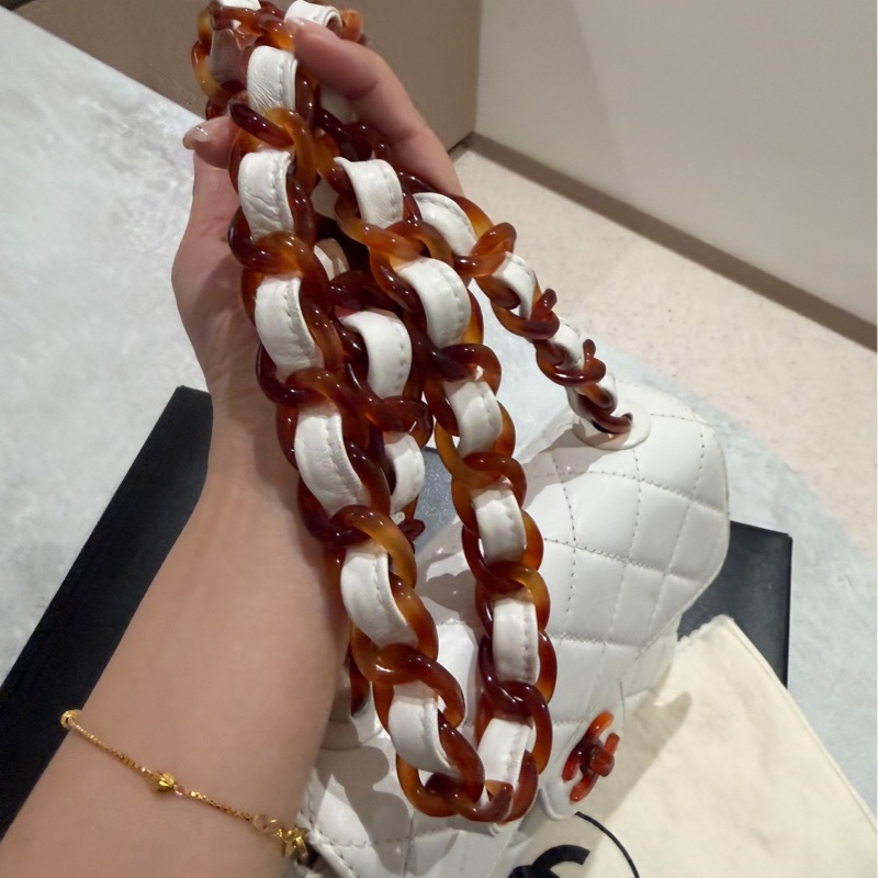 CHANEL 香奈兒 Vintage 玳瑁 CF 方胖子 白色 斜背包 肩背包 側背包-17