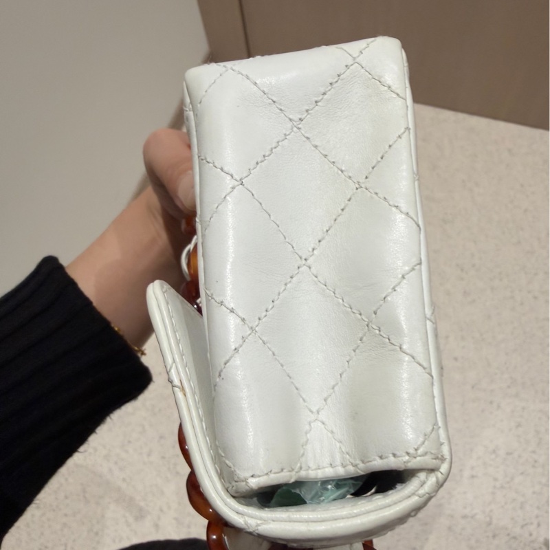 CHANEL 香奈兒 Vintage 玳瑁 CF 方胖子 白色 斜背包 肩背包 側背包-19