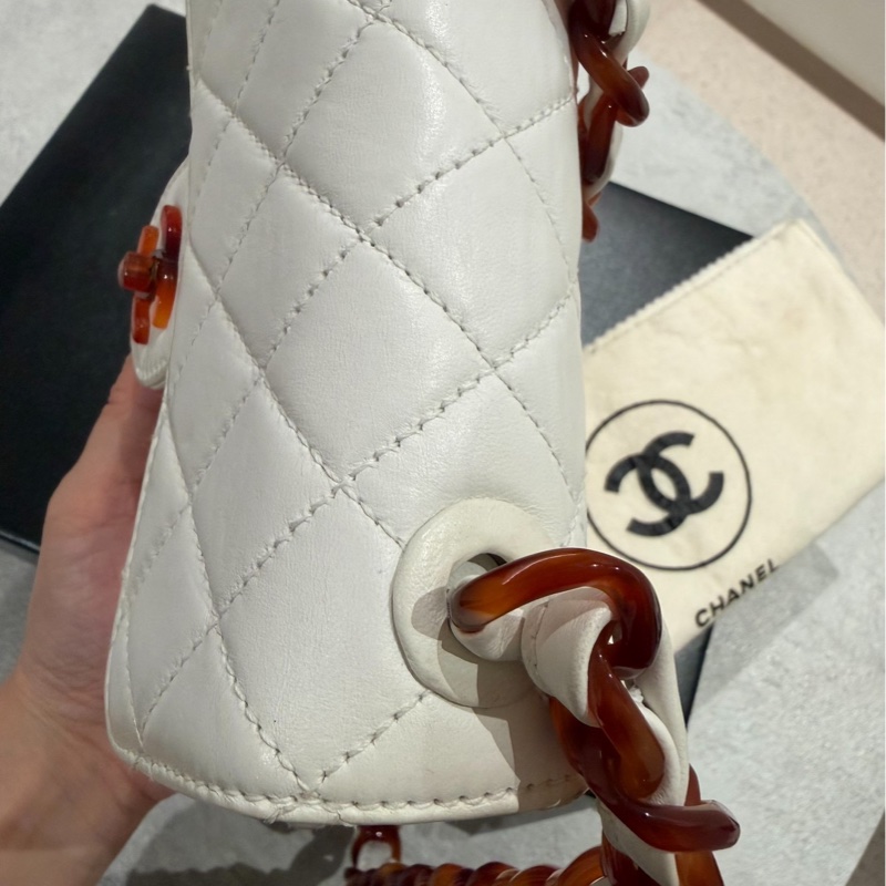 CHANEL 香奈兒 Vintage 玳瑁 CF 方胖子 白色 斜背包 肩背包 側背包-20