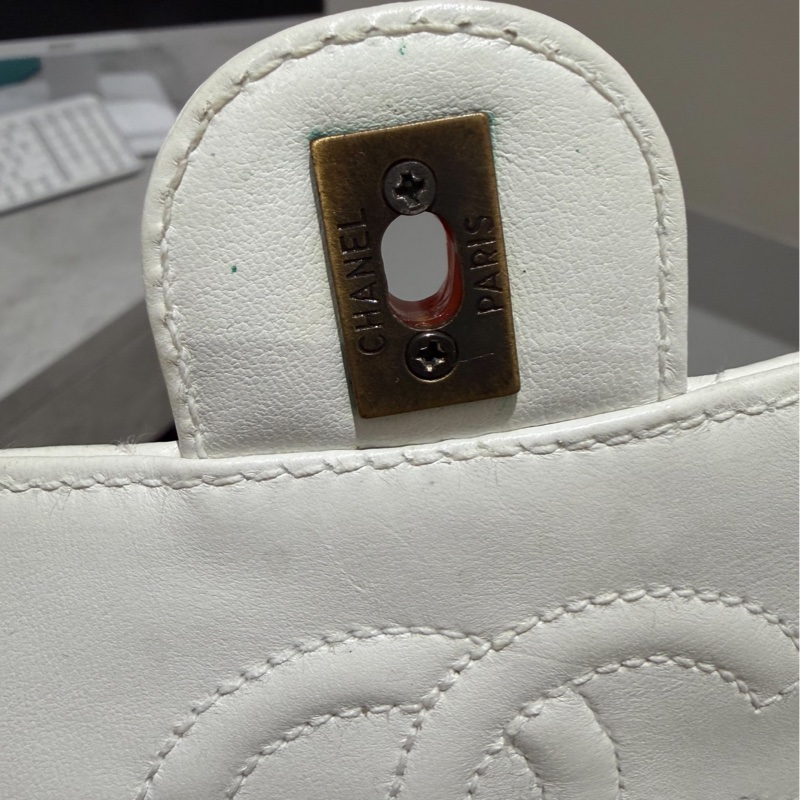 CHANEL 香奈兒 Vintage 玳瑁 CF 方胖子 白色 斜背包 肩背包 側背包-23