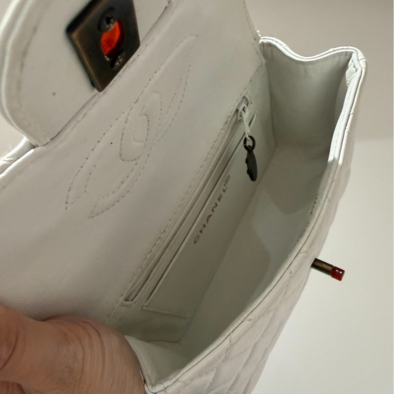 CHANEL 香奈兒 Vintage 玳瑁 CF 方胖子 白色 斜背包 肩背包 側背包-25