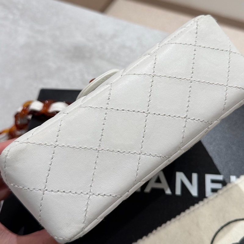 CHANEL 香奈兒 Vintage 玳瑁 CF 方胖子 白色 斜背包 肩背包 側背包-35