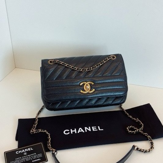 香奈兒/Chanel CF黑金條紋大mini鏈條包 做舊複古五金 山羊皮-5