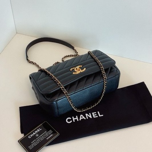 香奈兒/Chanel CF黑金條紋大mini鏈條包 做舊複古五金 山羊皮-7