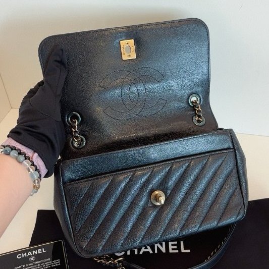 香奈兒/Chanel CF黑金條紋大mini鏈條包 做舊複古五金 山羊皮-8