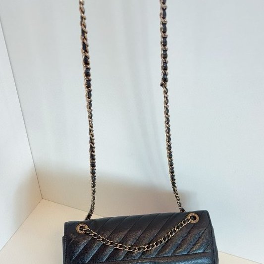 香奈兒/Chanel CF黑金條紋大mini鏈條包 做舊複古五金 山羊皮-10