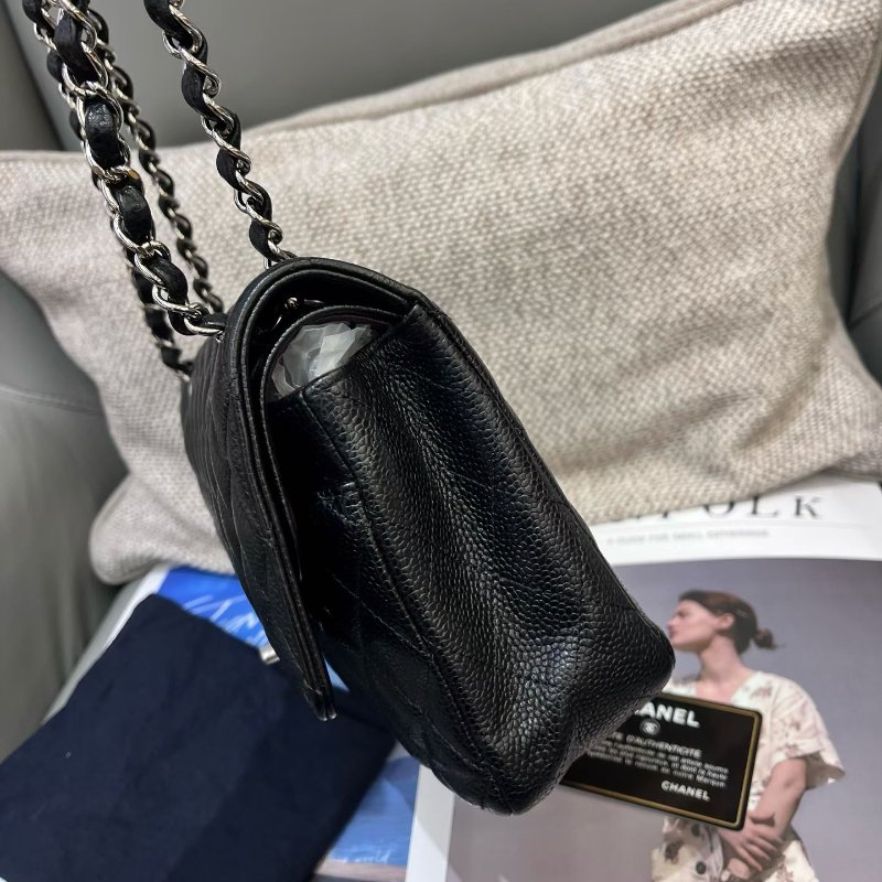 香奈兒/Chanel 黑銀CF荔枝紋牛皮中號菱格鏈條包-2