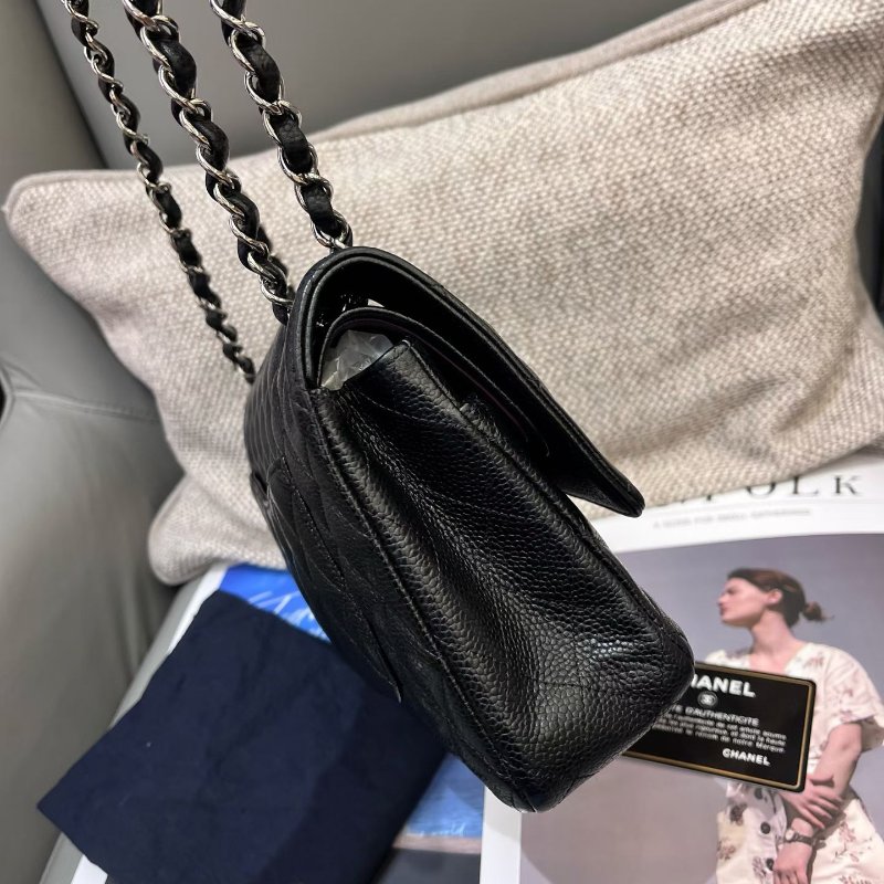 香奈兒/Chanel 黑銀CF荔枝紋牛皮中號菱格鏈條包-3