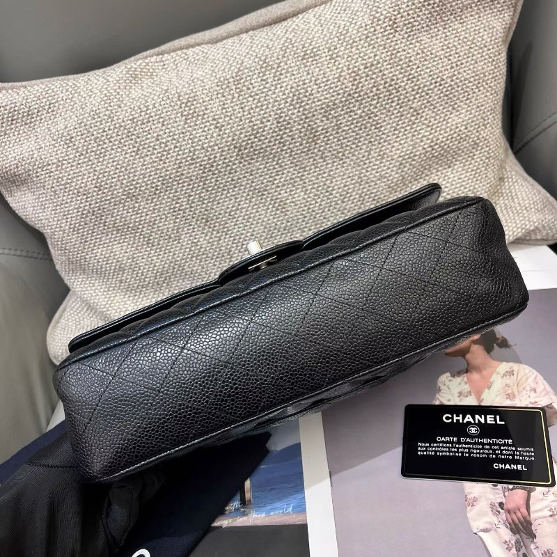 香奈兒/Chanel 黑銀CF荔枝紋牛皮中號菱格鏈條包-4