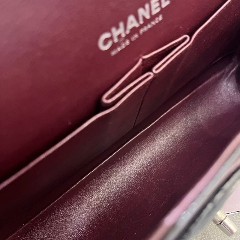 香奈兒/Chanel 黑銀CF荔枝紋牛皮中號菱格鏈條包-10