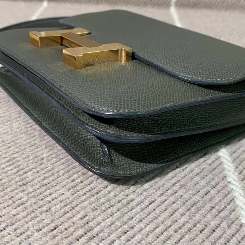 Hermes愛馬仕constance 19 c6灰綠色epsom皮金扣u刻鏡子版-3