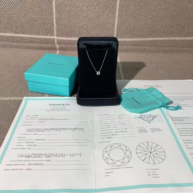 Tiffany1克拉圓形鑽石白金項鍊，主鑽1.15克拉，顏色J，vs2-1