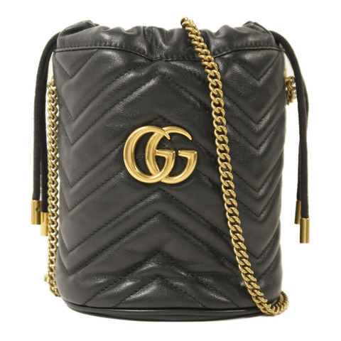 GUCCI 牛皮皮革GG Marmont Bucket金扣鏈帶肩背袋