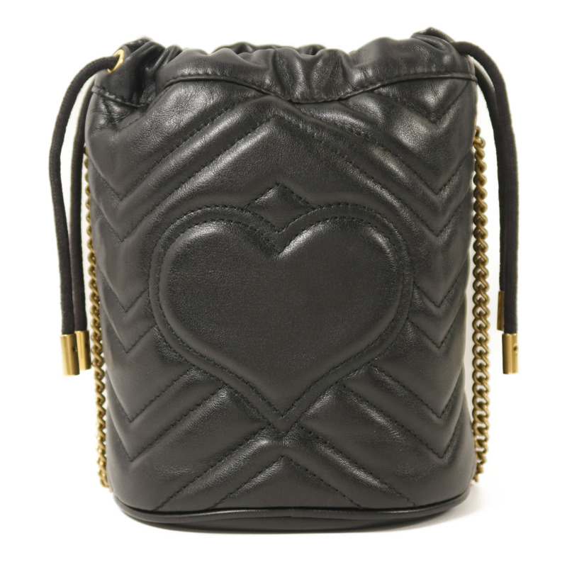 GUCCI 牛皮皮革GG Marmont Bucket金扣鏈帶肩背袋-1