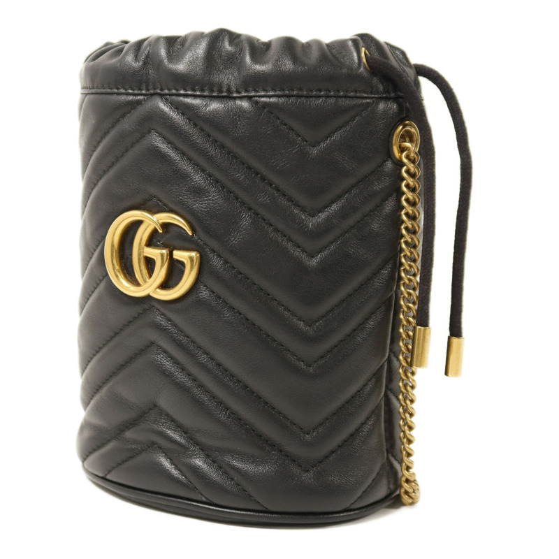 GUCCI 牛皮皮革GG Marmont Bucket金扣鏈帶肩背袋-2