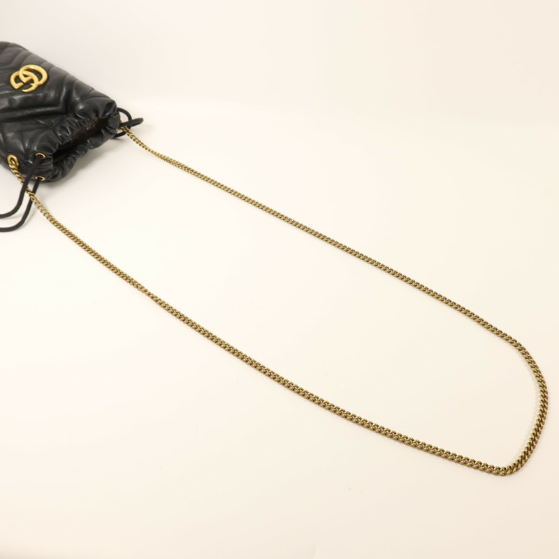 GUCCI 牛皮皮革GG Marmont Bucket金扣鏈帶肩背袋-7