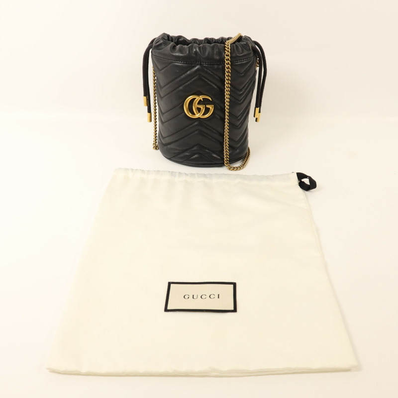 GUCCI 牛皮皮革GG Marmont Bucket金扣鏈帶肩背袋-10