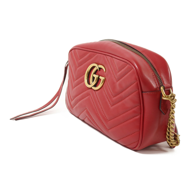 GUCCI 牛皮皮革GG Marmont Small金扣鏈帶肩背袋-2