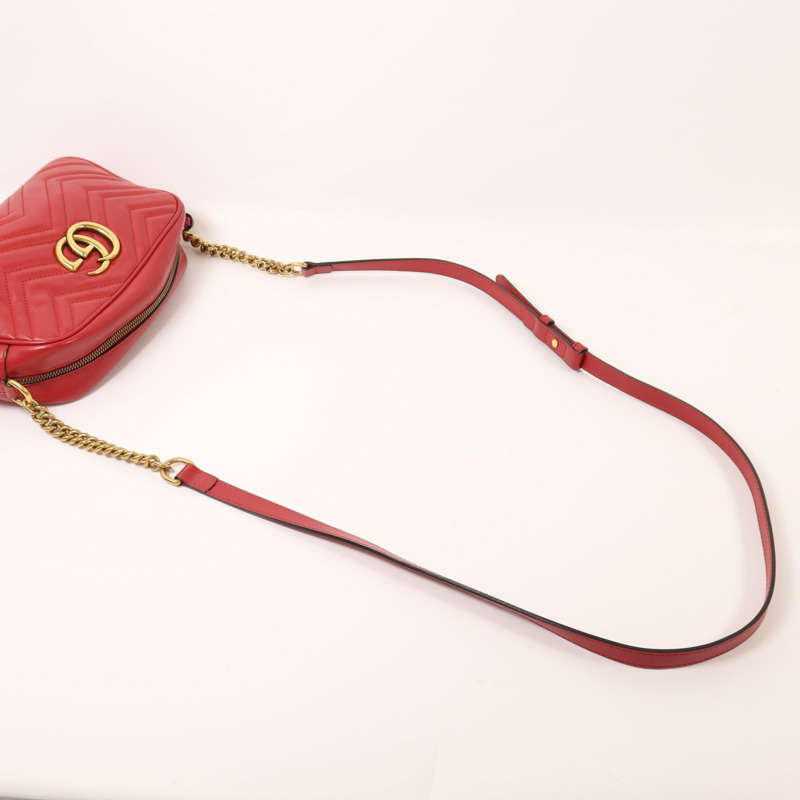 GUCCI 牛皮皮革GG Marmont Small金扣鏈帶肩背袋-7