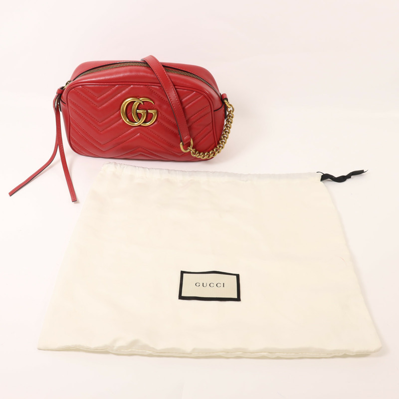 GUCCI 牛皮皮革GG Marmont Small金扣鏈帶肩背袋-9