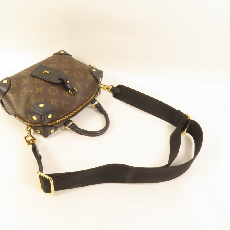LOUIS VUITTON Monogram Petite Malle Souple金扣手挽肩背兩用袋棕色-4
