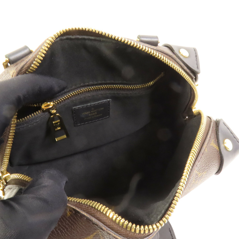 LOUIS VUITTON Monogram Petite Malle Souple金扣手挽肩背兩用袋棕色-9