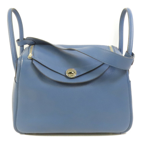 HERMES Clemence皮革Lindy 30銀扣手挽肩背兩用袋Blue