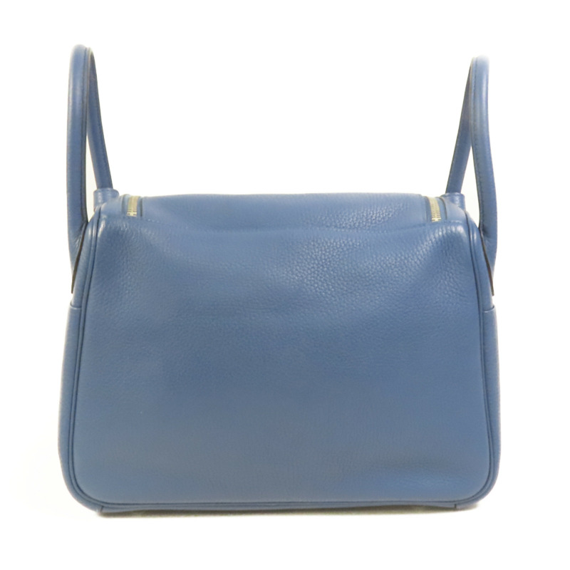HERMES Clemence皮革Lindy 30銀扣手挽肩背兩用袋Blue-1