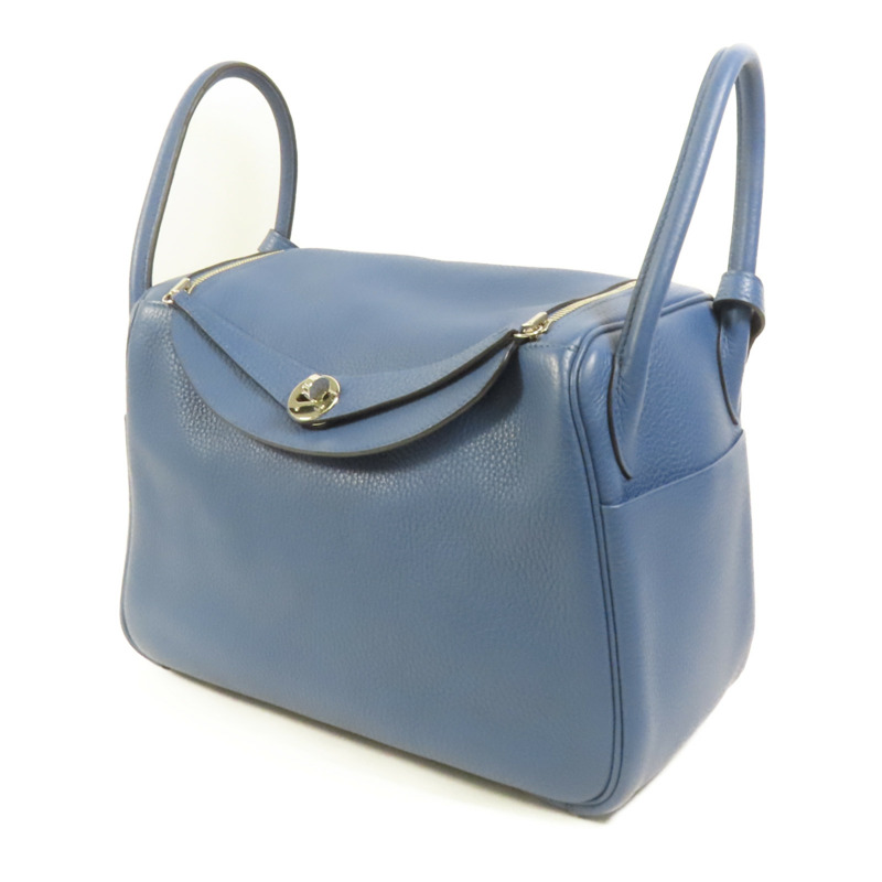 HERMES Clemence皮革Lindy 30銀扣手挽肩背兩用袋Blue-2