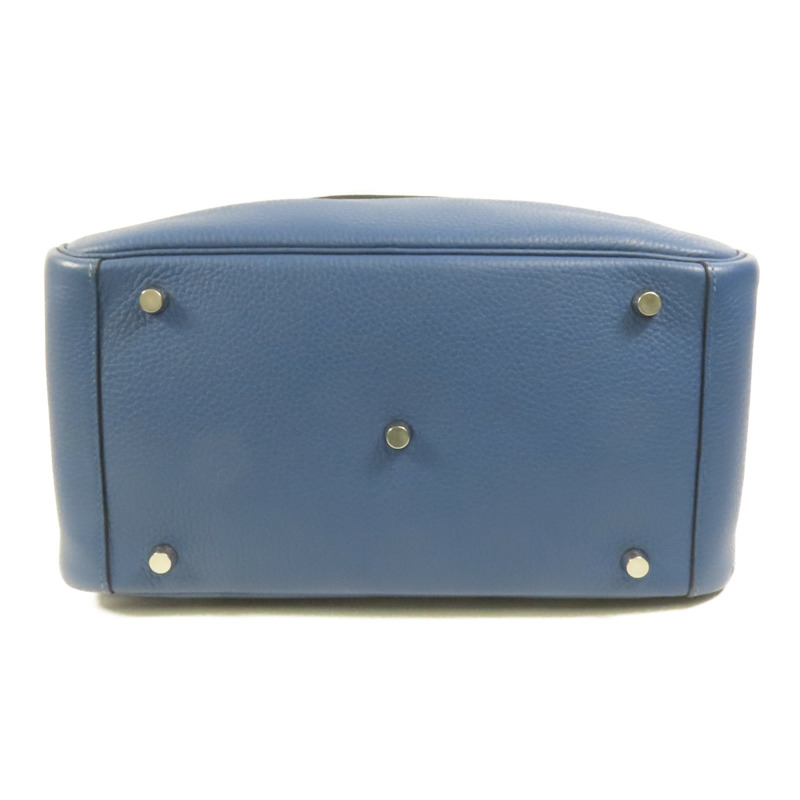 HERMES Clemence皮革Lindy 30銀扣手挽肩背兩用袋Blue-3