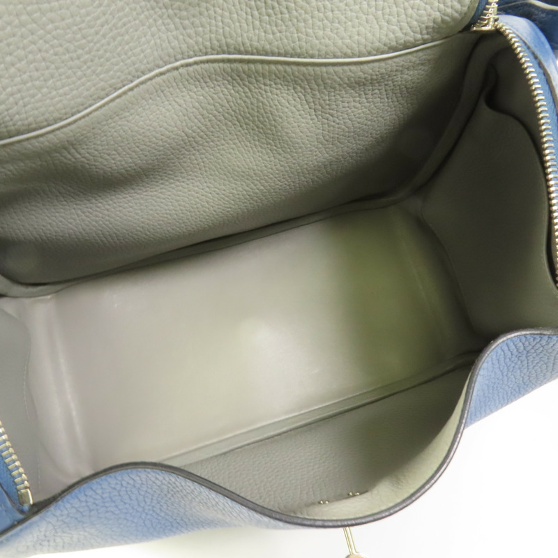 HERMES Clemence皮革Lindy 30銀扣手挽肩背兩用袋Blue-4