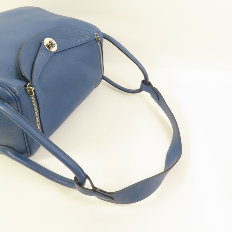 HERMES Clemence皮革Lindy 30銀扣手挽肩背兩用袋Blue-5