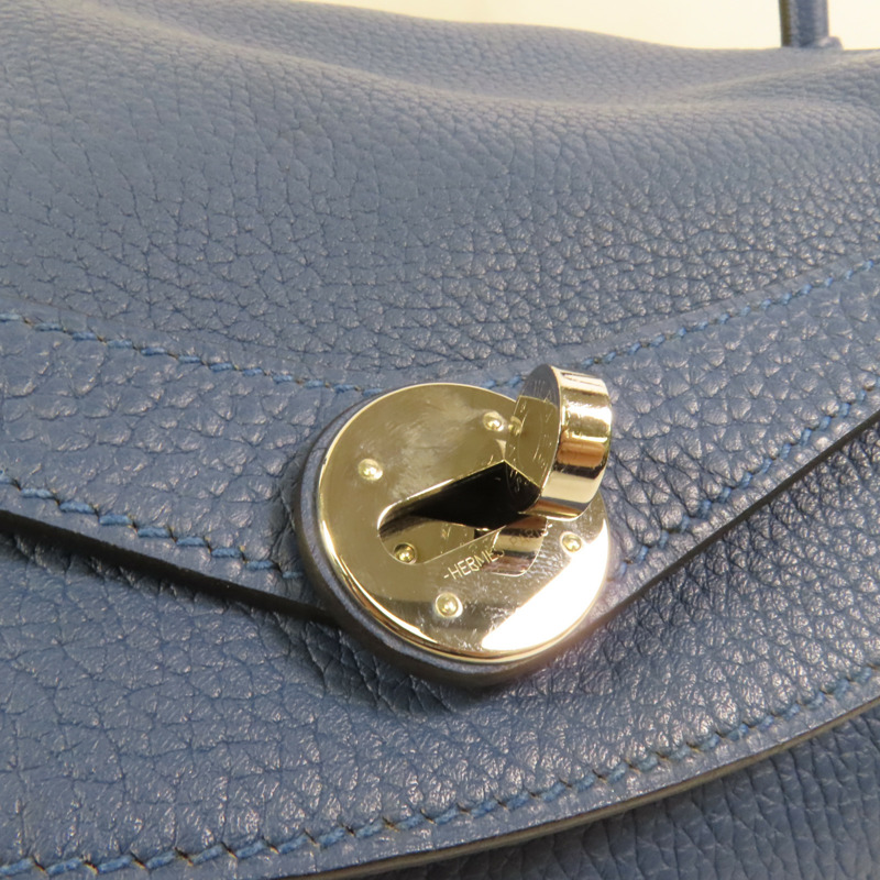 HERMES Clemence皮革Lindy 30銀扣手挽肩背兩用袋Blue-6