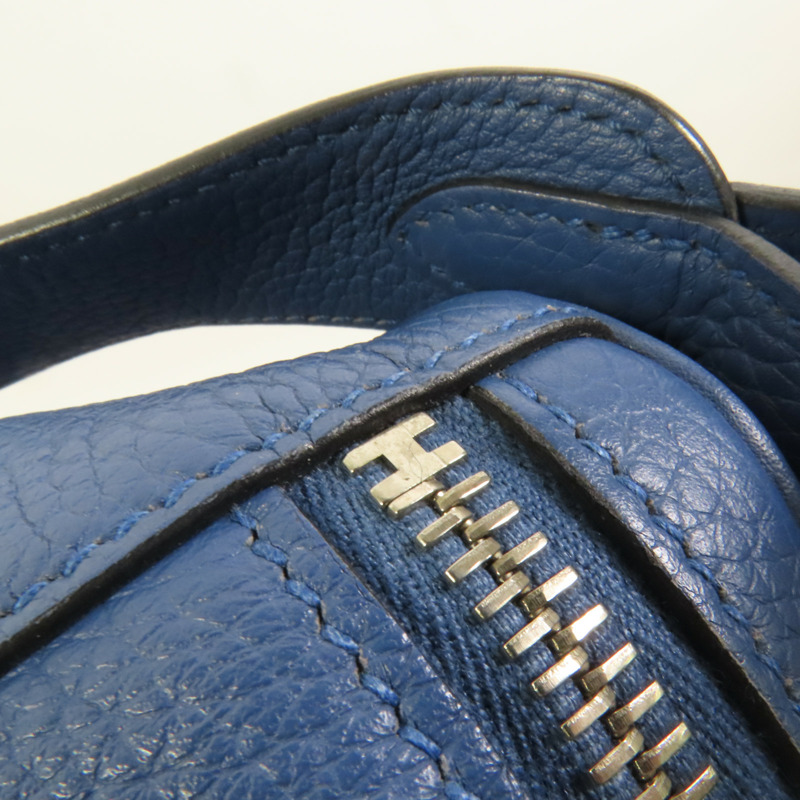 HERMES Clemence皮革Lindy 30銀扣手挽肩背兩用袋Blue-7