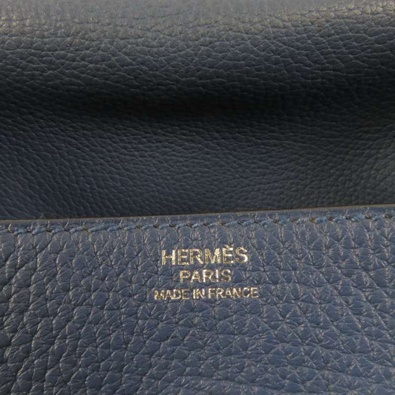 HERMES Clemence皮革Lindy 30銀扣手挽肩背兩用袋Blue-9