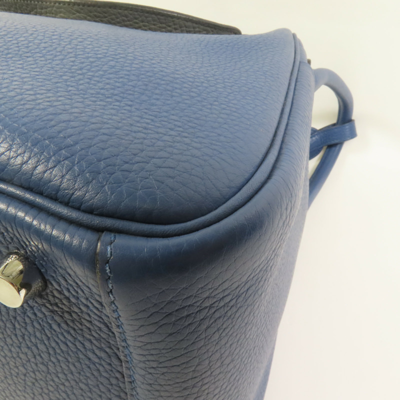 HERMES Clemence皮革Lindy 30銀扣手挽肩背兩用袋Blue-11