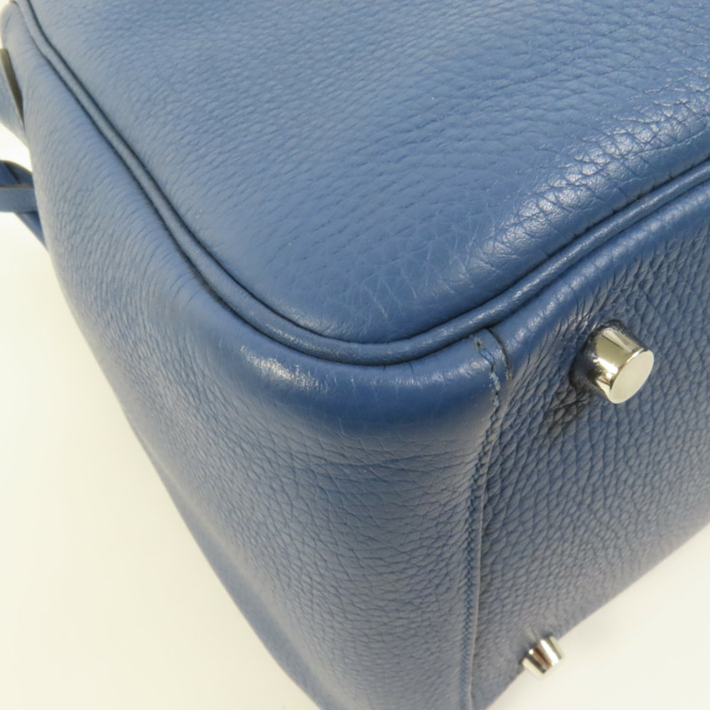 HERMES Clemence皮革Lindy 30銀扣手挽肩背兩用袋Blue-12