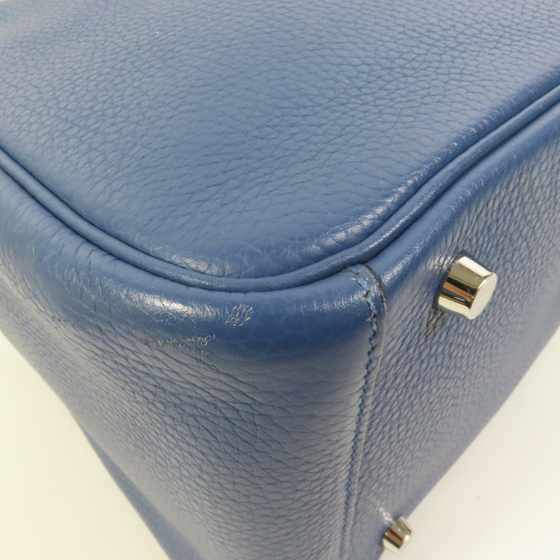 HERMES Clemence皮革Lindy 30銀扣手挽肩背兩用袋Blue-13