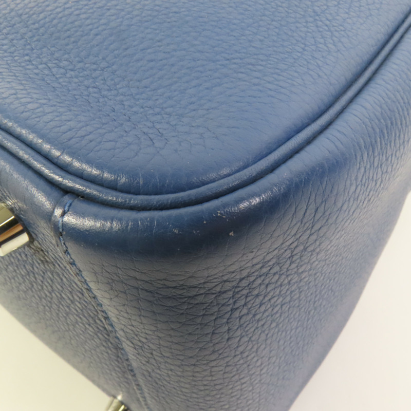 HERMES Clemence皮革Lindy 30銀扣手挽肩背兩用袋Blue-14