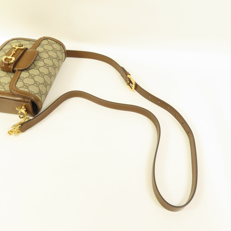 GUCCI 塗層帆布Horsebit 1955 Mini金扣肩背袋-5