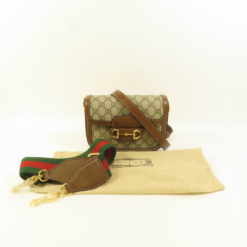 GUCCI 塗層帆布Horsebit 1955 Mini金扣肩背袋-12